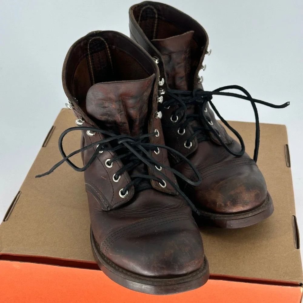 Red Wing Vintage 8111 Iron Ranger Brown Leather Boots USA Made Worn Men's 8.5 D